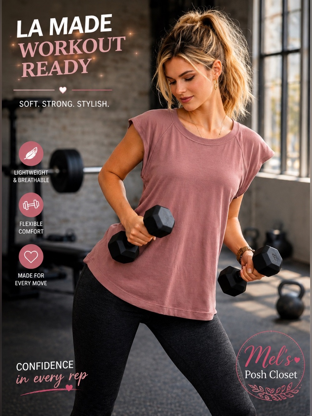 LA Made Workout Tee in Dusty Rose XS